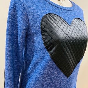 80s Biker Chic Black Leather Heart Cropped Sweater